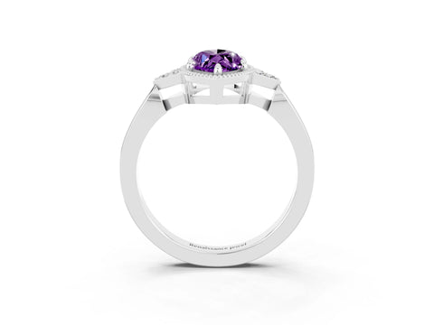 White gold Marquise Cut Amethyst Halo Ring with Tapered Band and Four-Prong Setting_3