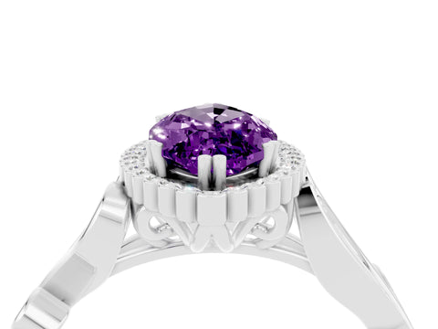 White gold Marquise Cut Amethyst Halo Ring with Vintage Split Shank and Four-Prong Setting_52