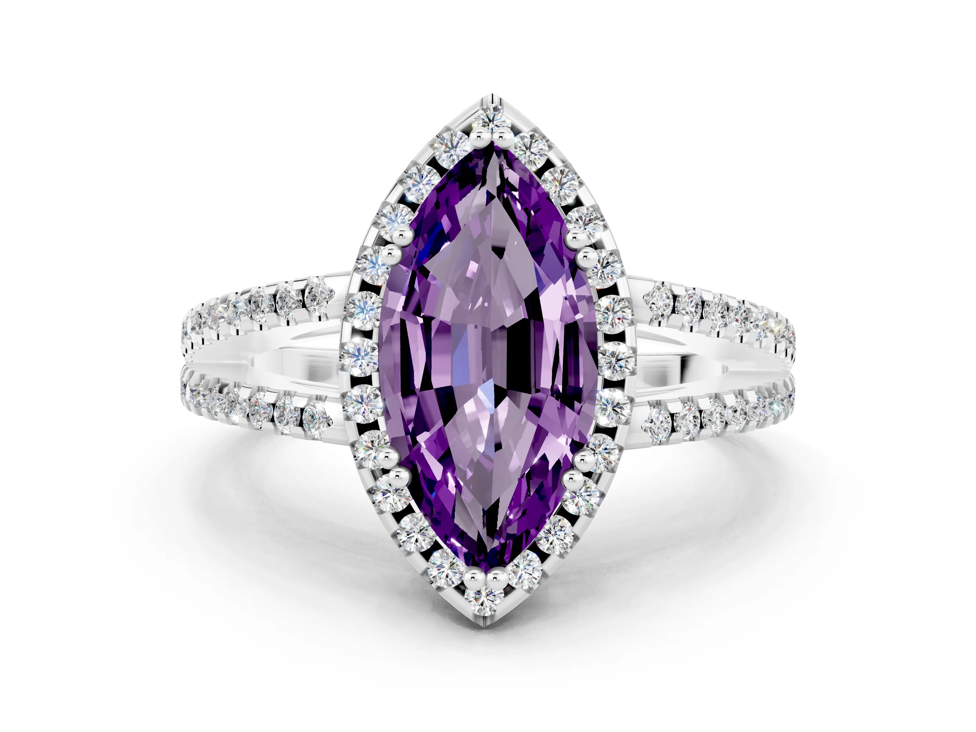 White gold Marquise Cut Amethyst Halo Split Shank Engagement Ring_12