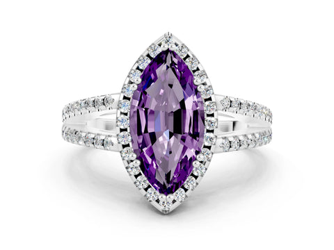 White gold Marquise Cut Amethyst Halo Split Shank Engagement Ring_12