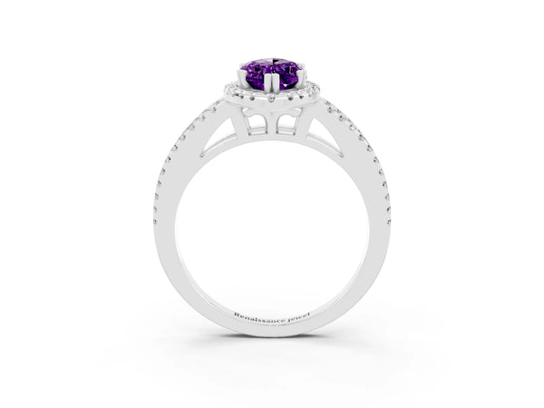 Silver Marquise Cut Amethyst Halo Split Shank Engagement Ring