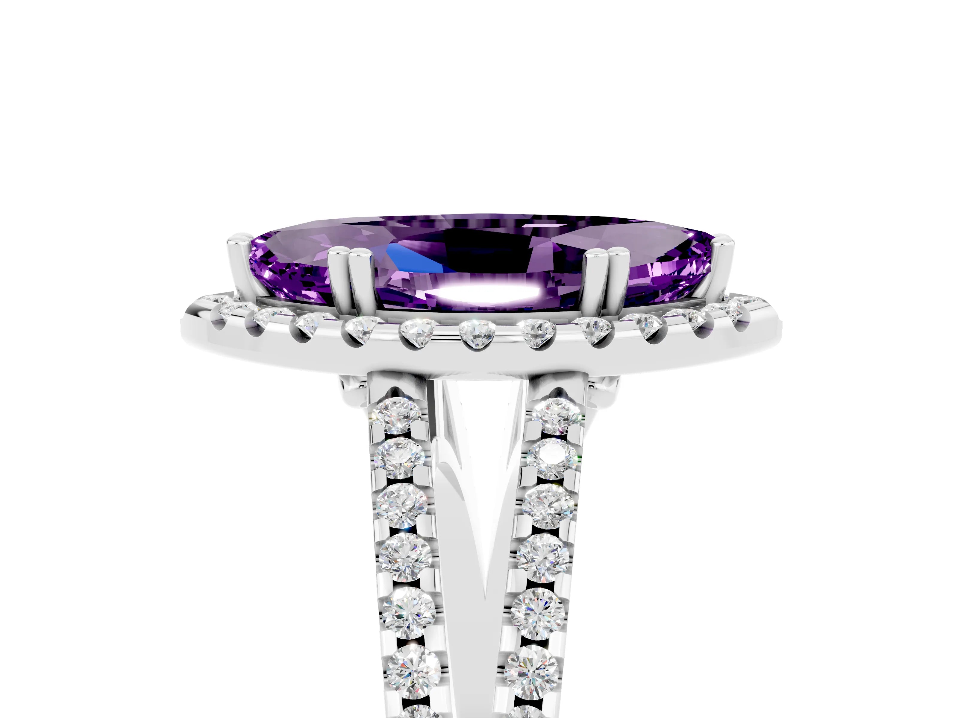 White gold Marquise Cut Amethyst Halo Split Shank Engagement Ring_17