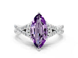 White gold Marquise Cut Amethyst Halo Twist Band Solitaire Prong Setting Ring