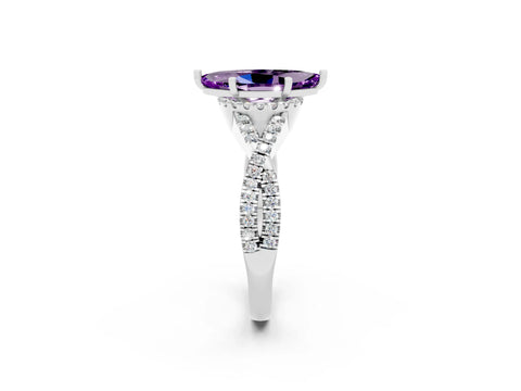 White gold Marquise Cut Amethyst Halo Twist Band Solitaire Prong Setting Ring_2