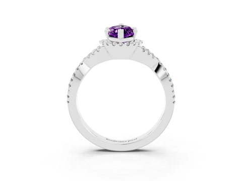 White gold Marquise Cut Amethyst Halo Twist Band Solitaire Prong Setting Ring_3