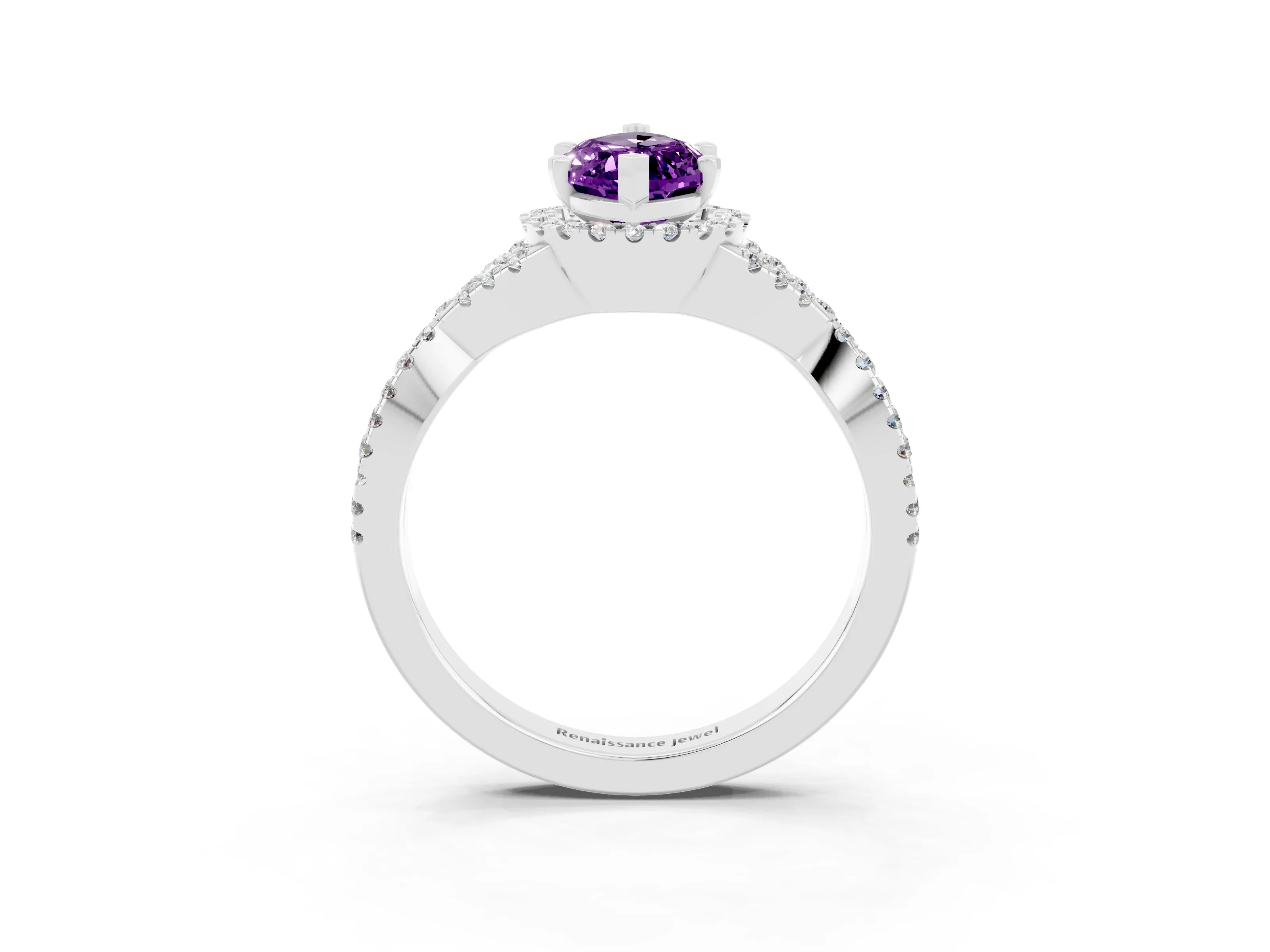 White gold Marquise Cut Amethyst Halo Twist Band Solitaire Prong Setting Ring_3