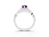 White gold Marquise Cut Amethyst  Halo Twist Band Solitaire Prong Setting Ring_51