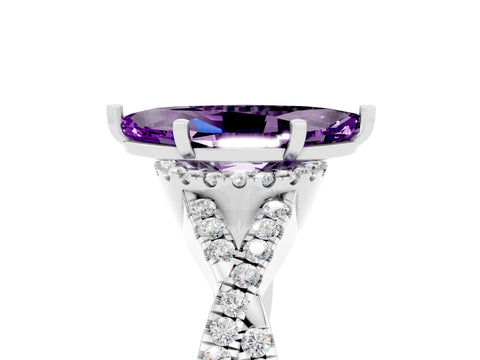 White gold Marquise Cut Amethyst Halo Twist Band Solitaire Prong Setting Ring_5