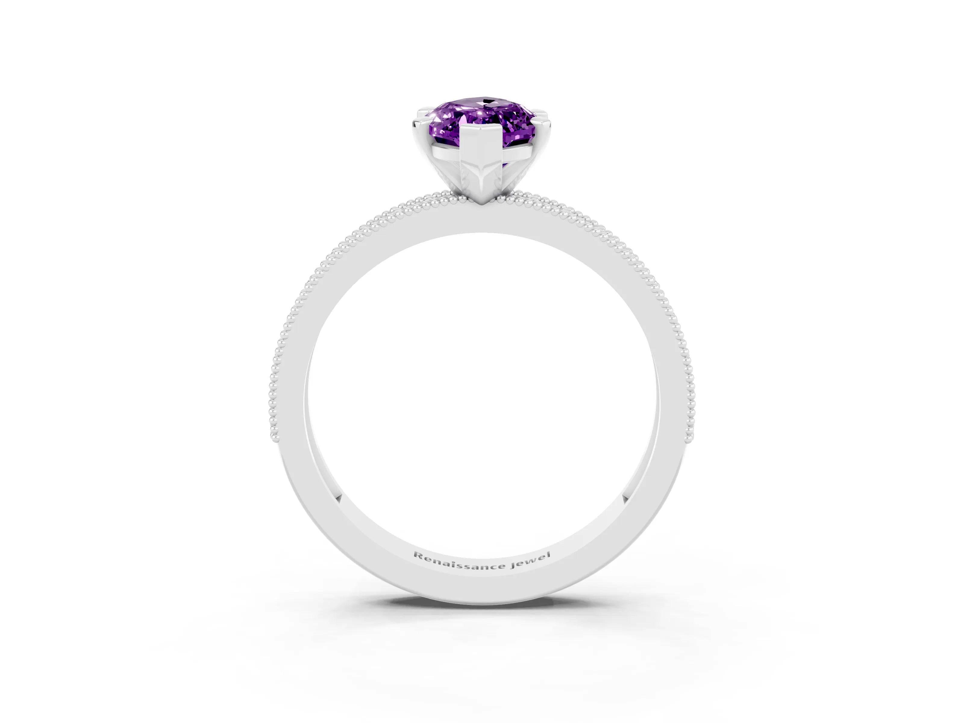White gold Marquise Cut Amethyst Milgrain Pavé Engagement Ring with Four-Prong Setting_3