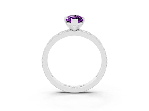 White gold Marquise Cut Amethyst Milgrain Pavé Engagement Ring with Four-Prong Setting_3
