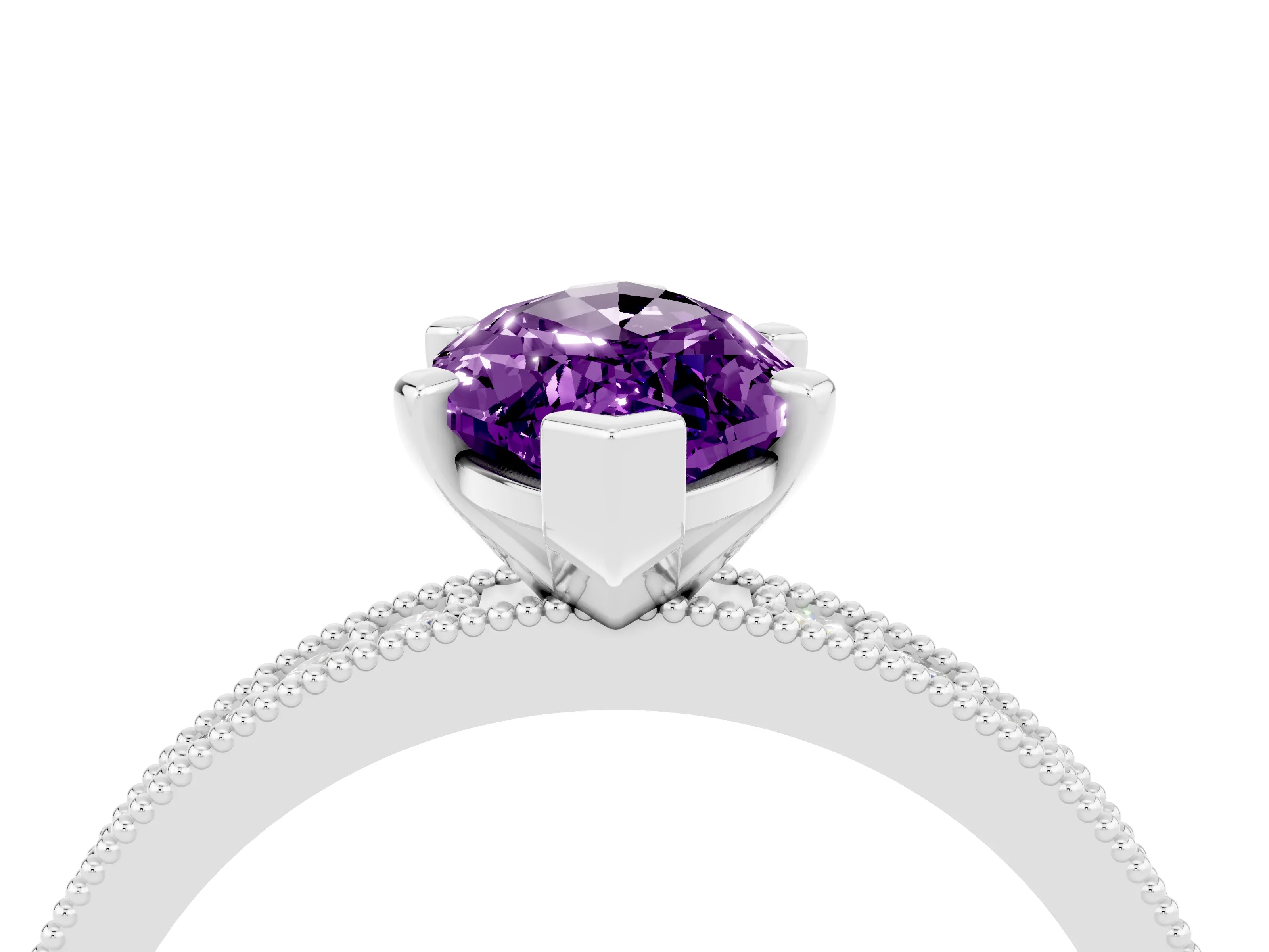 White gold Marquise Cut Amethyst Milgrain Pavé Engagement Ring with Four-Prong Setting_4