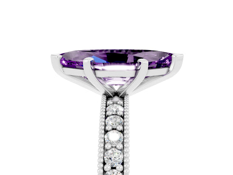 White gold Marquise Cut Amethyst Milgrain Pavé Engagement Ring with Four-Prong Setting_5