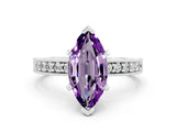 White gold Marquise Cut Amethyst Milgrain Pavé Engagement Ring with Four-Prong Setting