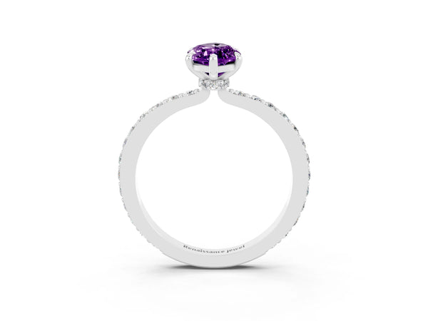 Platinum Marquise Cut Amethyst Pavé Engagement Ring with Round  Accents and Prong Setting