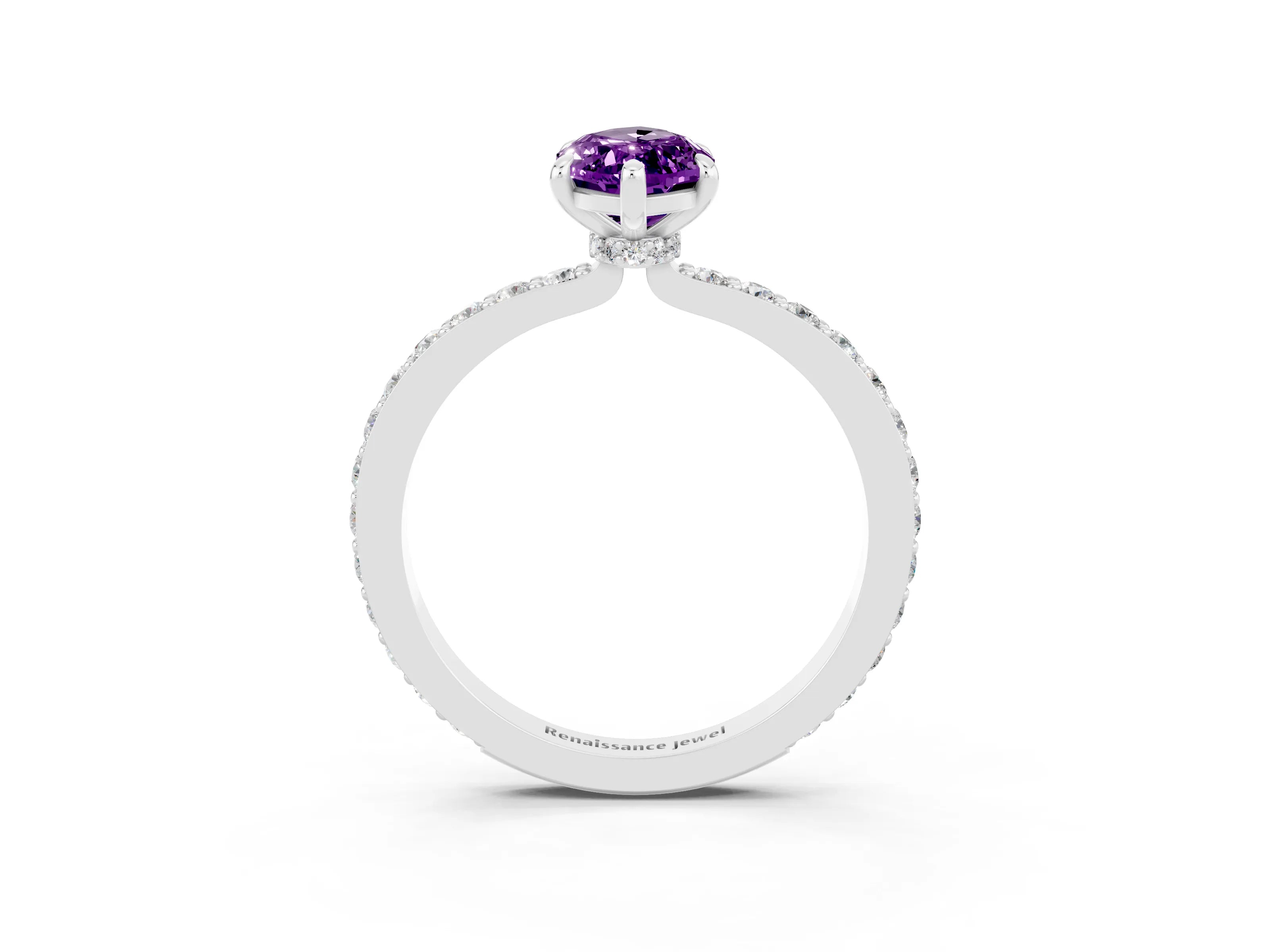 White gold Marquise Cut Amethyst Pavé Engagement Ring with Round  Accents and Prong Setting_27