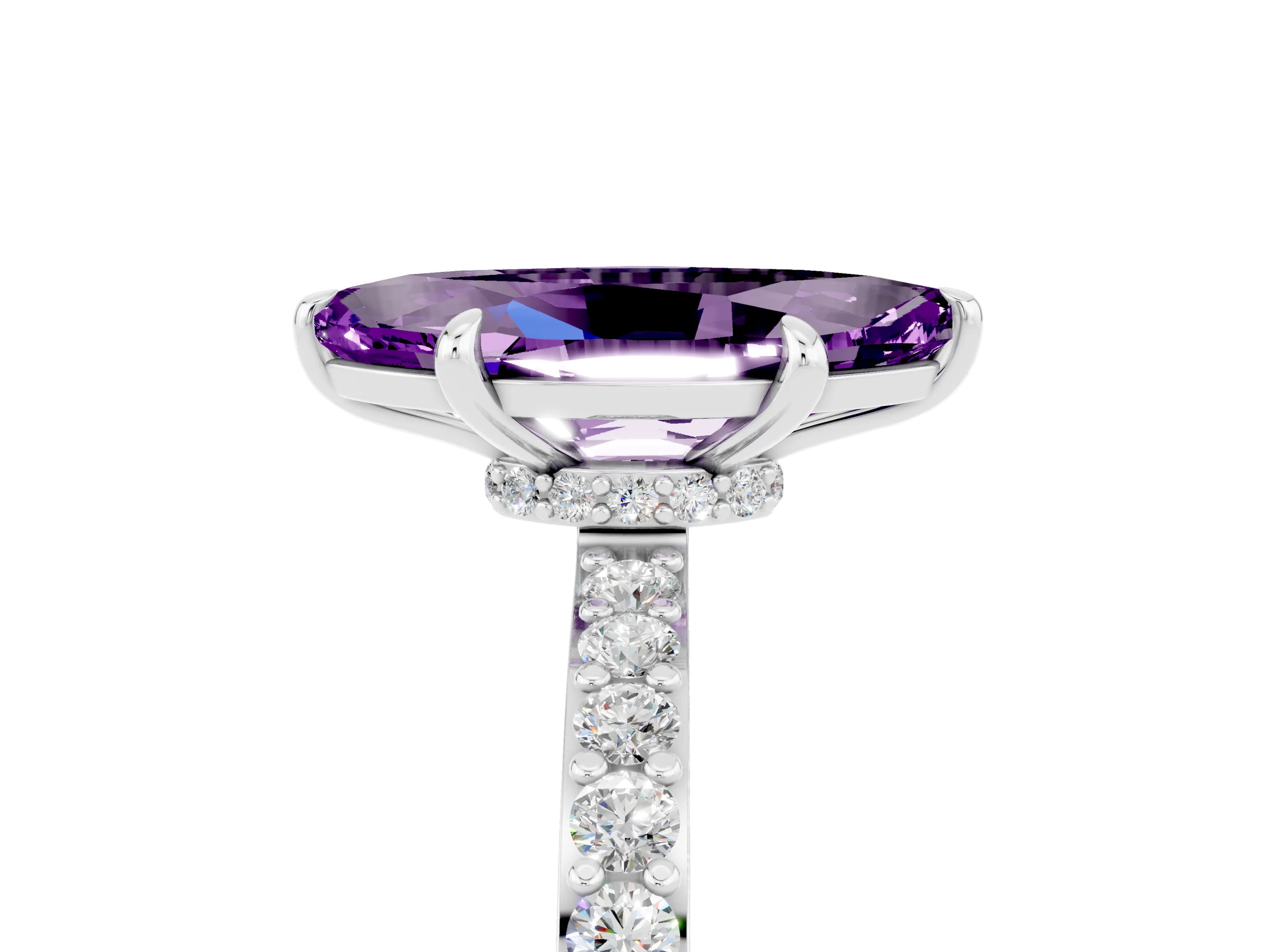 White gold Marquise Cut Amethyst Pavé Engagement Ring with Round  Accents and Prong Setting_29