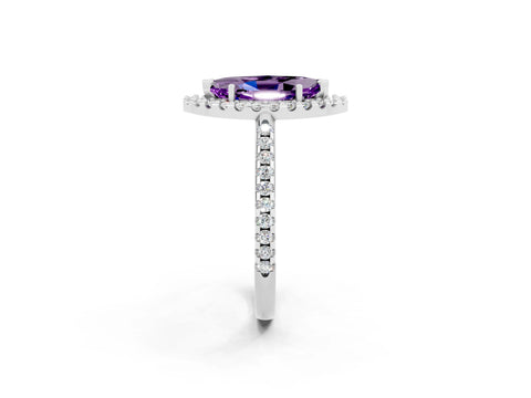 White gold Marquise Cut Amethyst Pavé Halo Ring with Four-Prong Setting_14