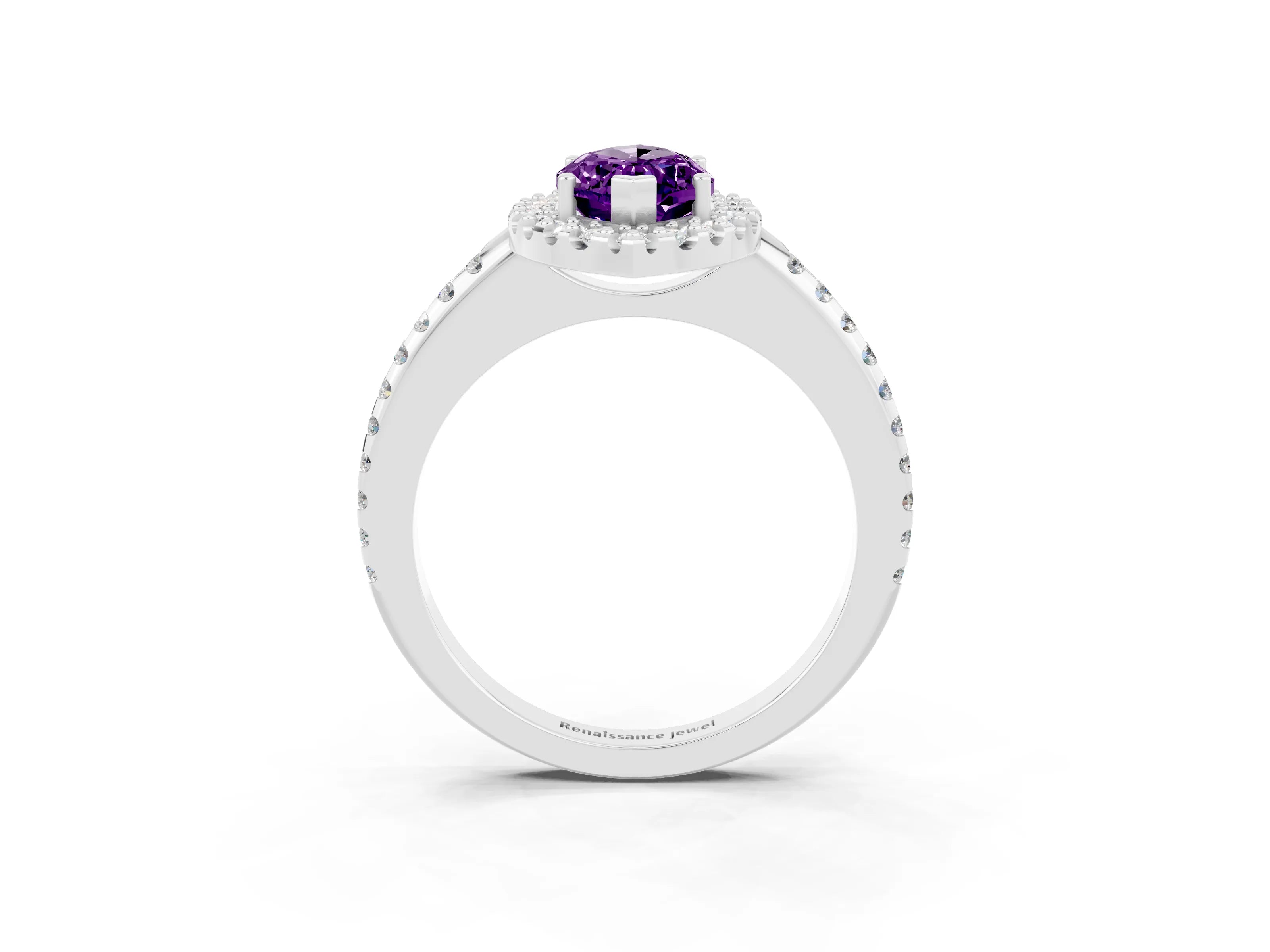 White gold Marquise Cut Amethyst Pavé Halo Ring with Four-Prong Setting_15