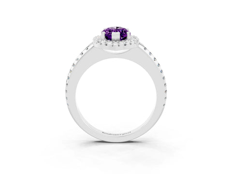 White gold Marquise Cut Amethyst Pavé Halo Ring with Four-Prong Setting_15
