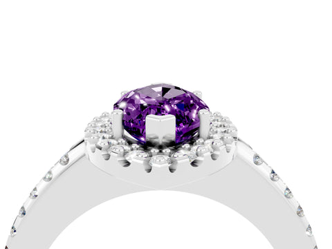 White gold Marquise Cut Amethyst Pavé Halo Ring with Four-Prong Setting_16