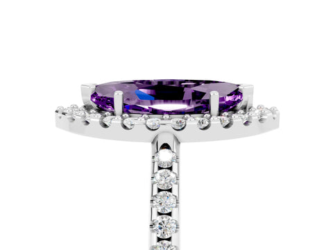 White gold Marquise Cut Amethyst Pavé Halo Ring with Four-Prong Setting_17