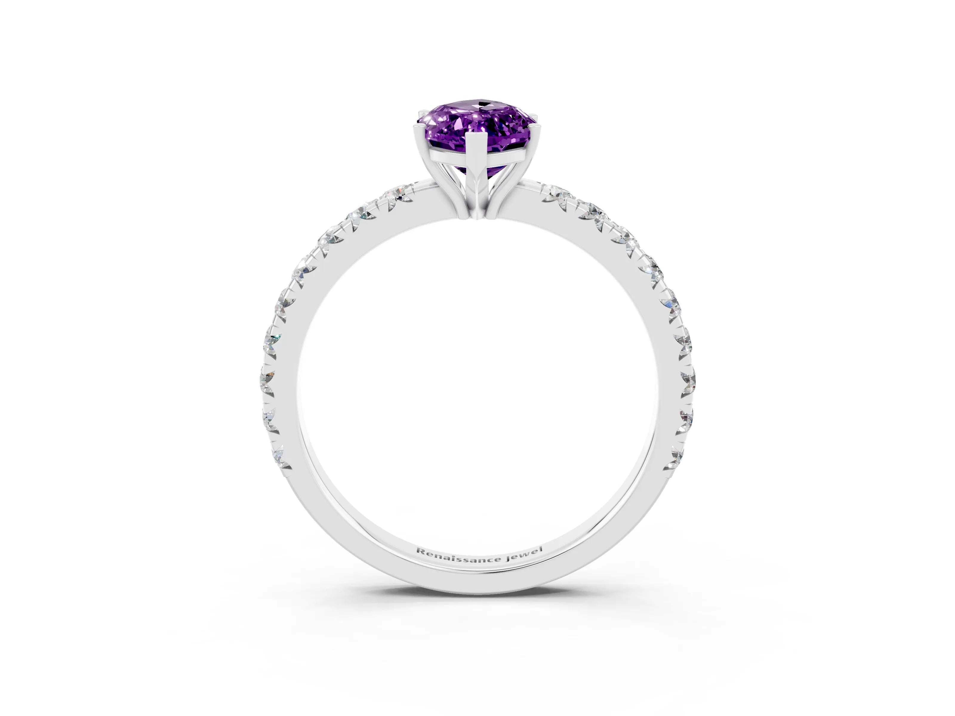 White gold Marquise Cut Amethyst Pavé Solitaire Engagement Ring with Four-Prong Setting_15