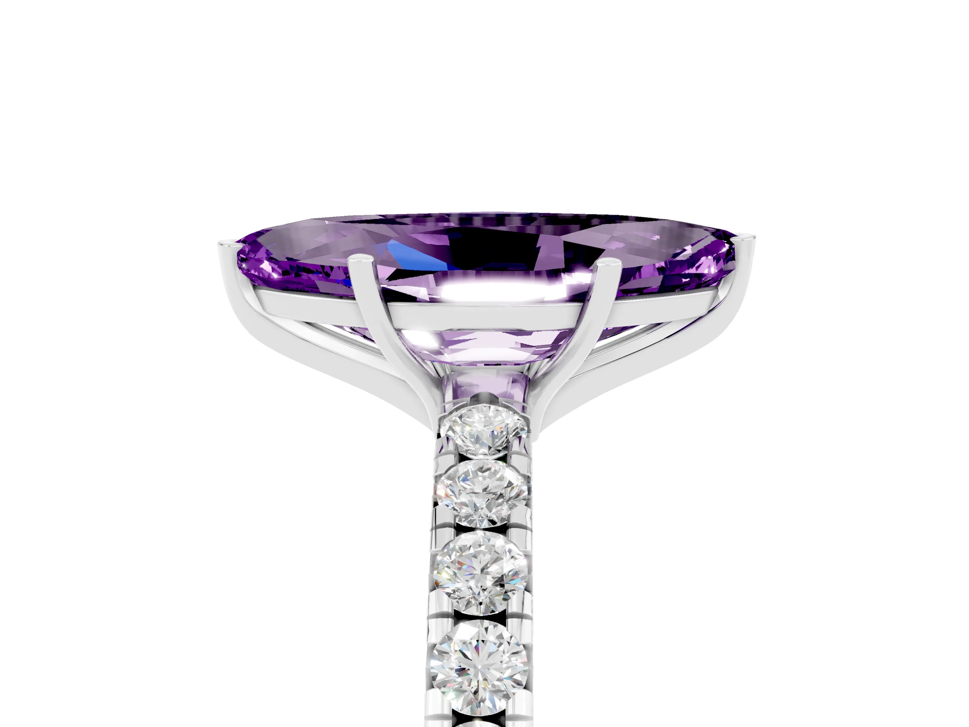 White gold Marquise Cut Amethyst Pavé Solitaire Engagement Ring with Four-Prong Setting_17