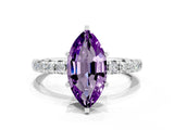 White gold Marquise Cut Amethyst Pavé Solitaire Ring with Round Band and Prong Setting_36