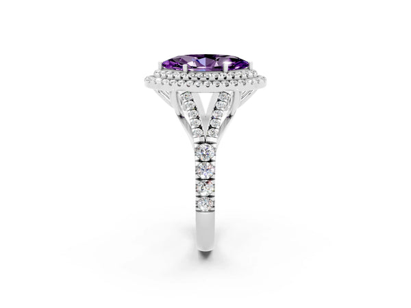 Platinum Marquise Cut Amethyst Pavé Split Shank Double Halo Engagement Ring