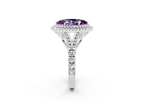 White gold Marquise Cut Amethyst Pavé Split Shank Double Halo Engagement Ring_2