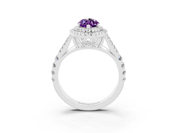 Platinum Marquise Cut Amethyst Pavé Split Shank Double Halo Engagement Ring