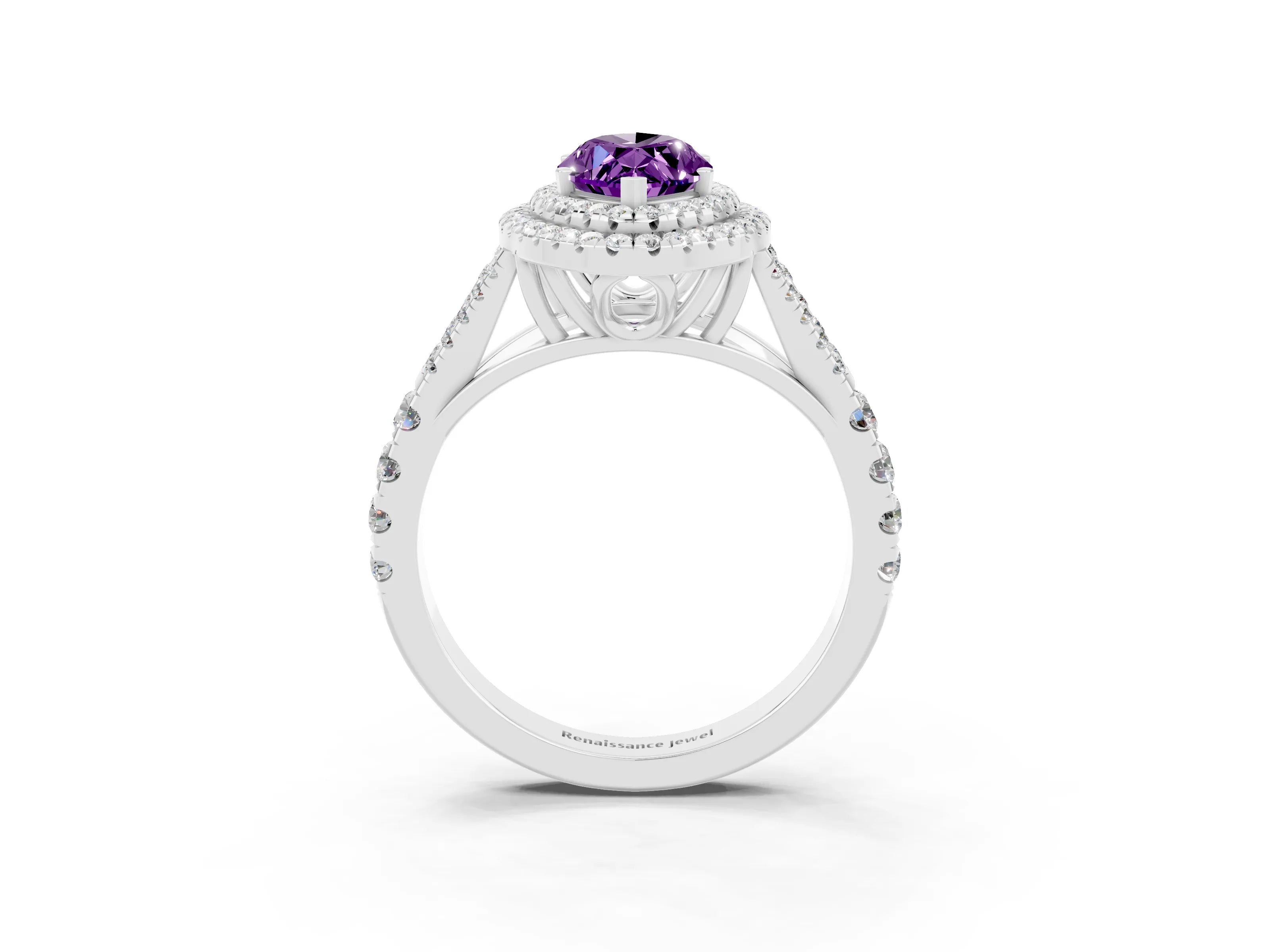 White gold Marquise Cut Amethyst Pavé Split Shank Double Halo Engagement Ring_3