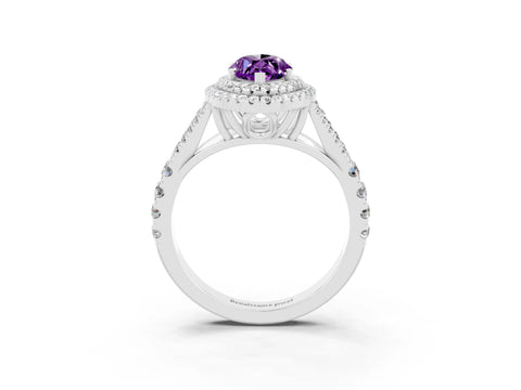 White gold Marquise Cut Amethyst Pavé Split Shank Double Halo Engagement Ring_3
