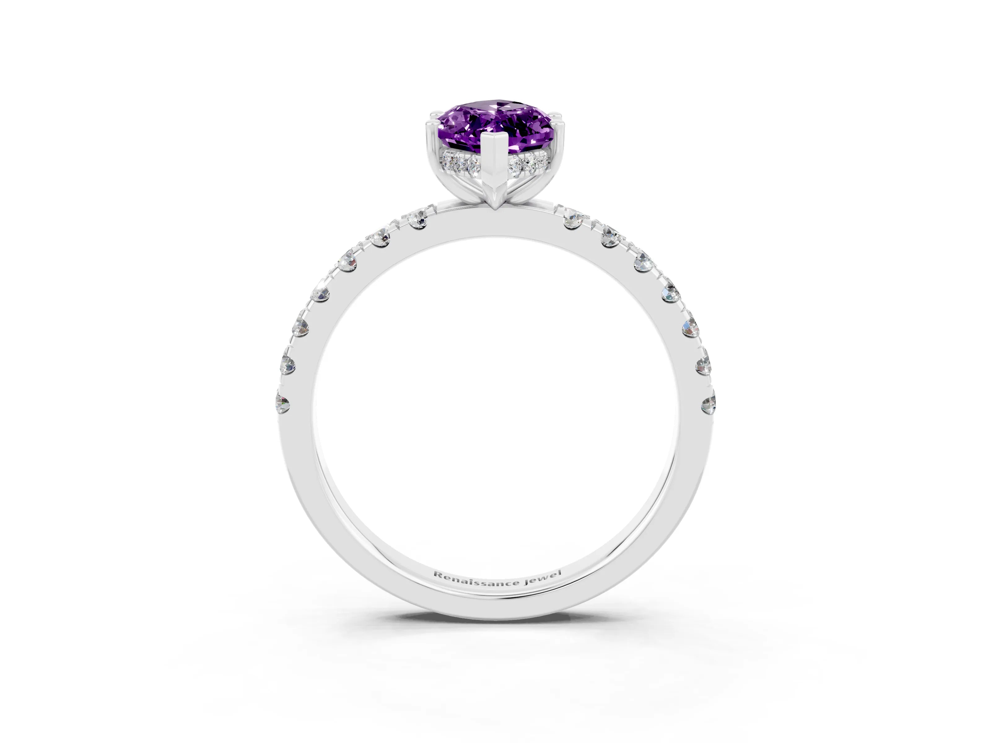 White gold Marquise Cut Amethyst Pave Band Solitaire Ring with Four-Prong Setting_27