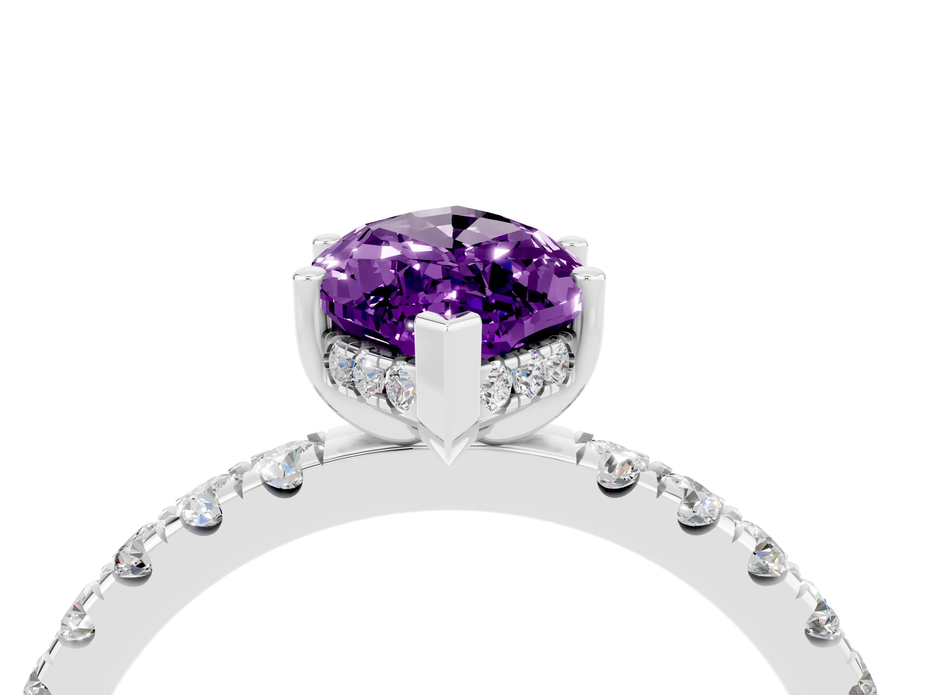White gold Marquise Cut Amethyst Pave Band Solitaire Ring with Four-Prong Setting_28