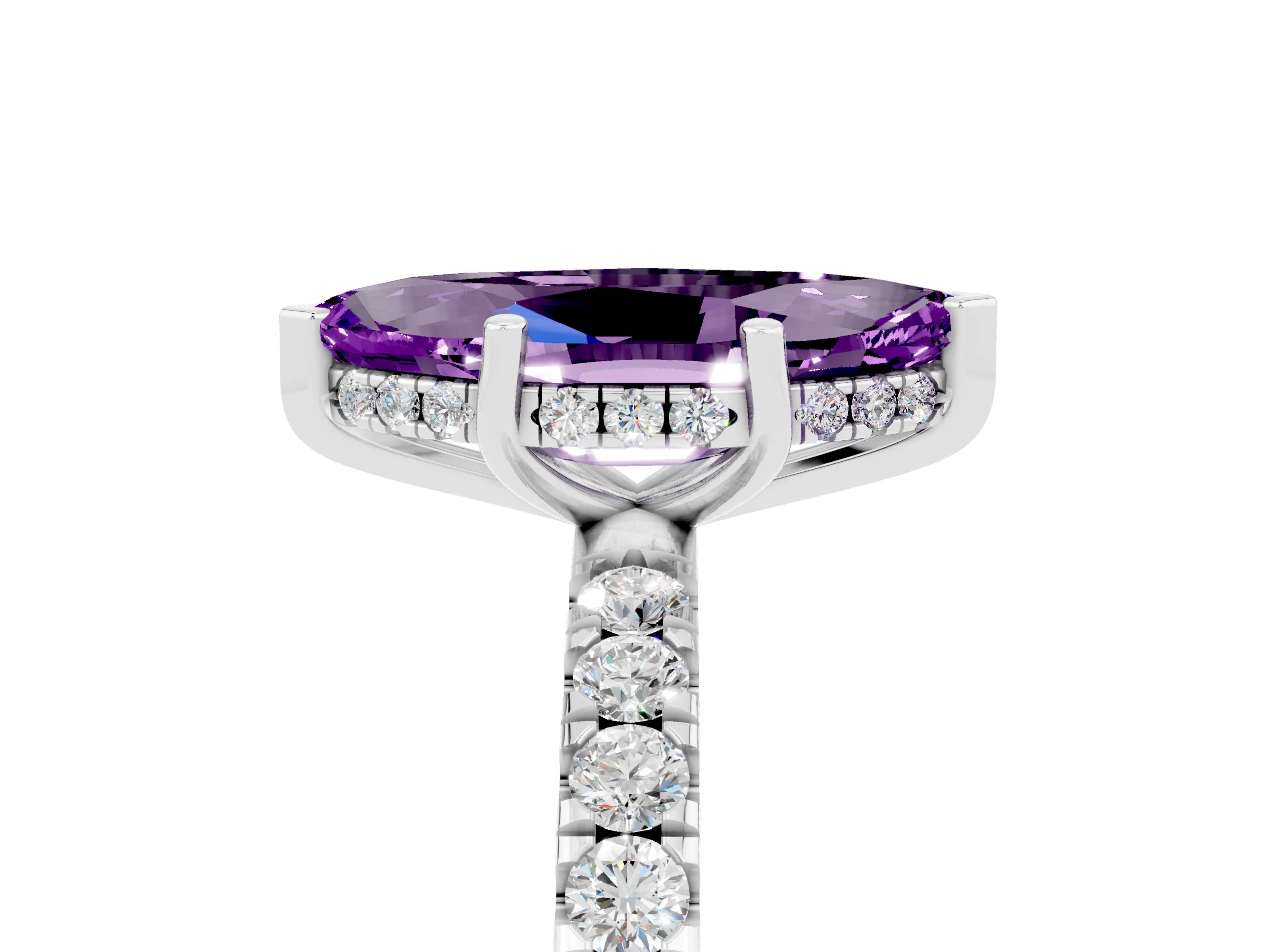 White gold Marquise Cut Amethyst Pave Band Solitaire Ring with Four-Prong Setting_29