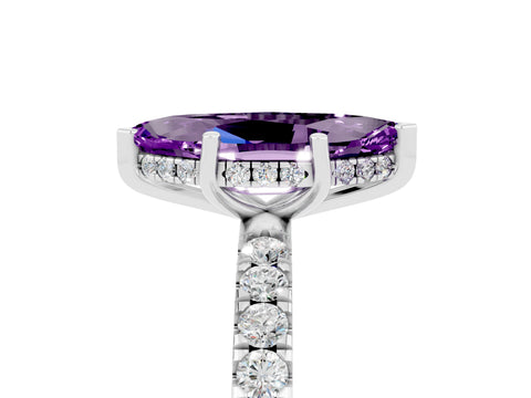 White gold Marquise Cut Amethyst Pave Band Solitaire Ring with Four-Prong Setting_29