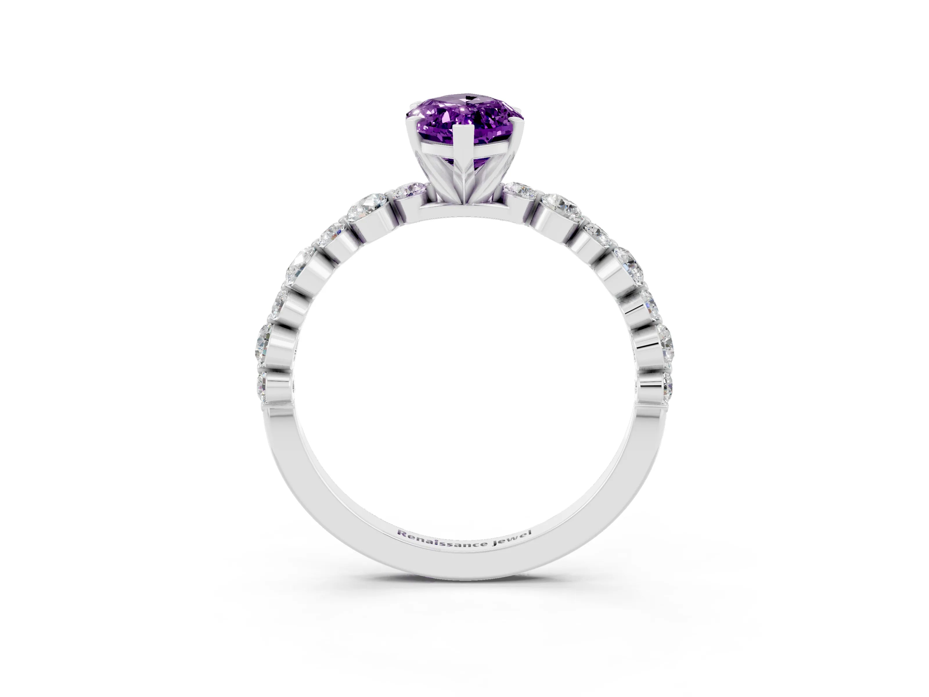 White gold Marquise Cut Amethyst Prong Set Engagement Ring with Pavé Band_3
