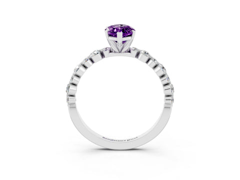 White gold Marquise Cut Amethyst Prong Set Engagement Ring with Pavé Band_3