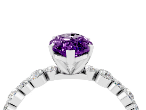 White gold Marquise Cut Amethyst Prong Set Engagement Ring with Pavé Band_4