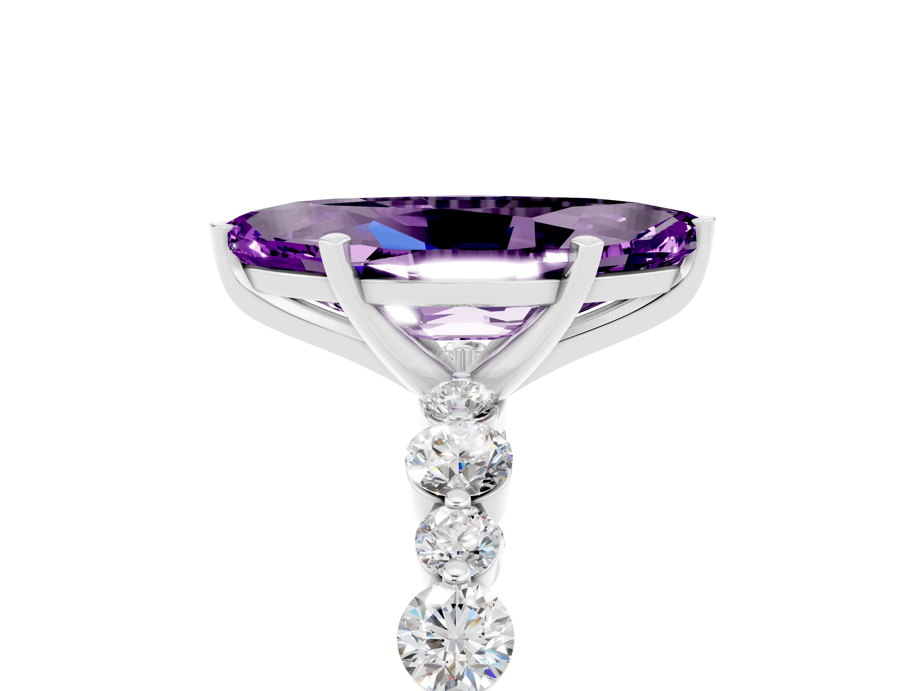 White gold Marquise Cut Amethyst Prong Set Engagement Ring with Pavé Band_5