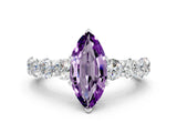 White gold Marquise Cut Amethyst Prong Setting with Side Stones on a Pave Band