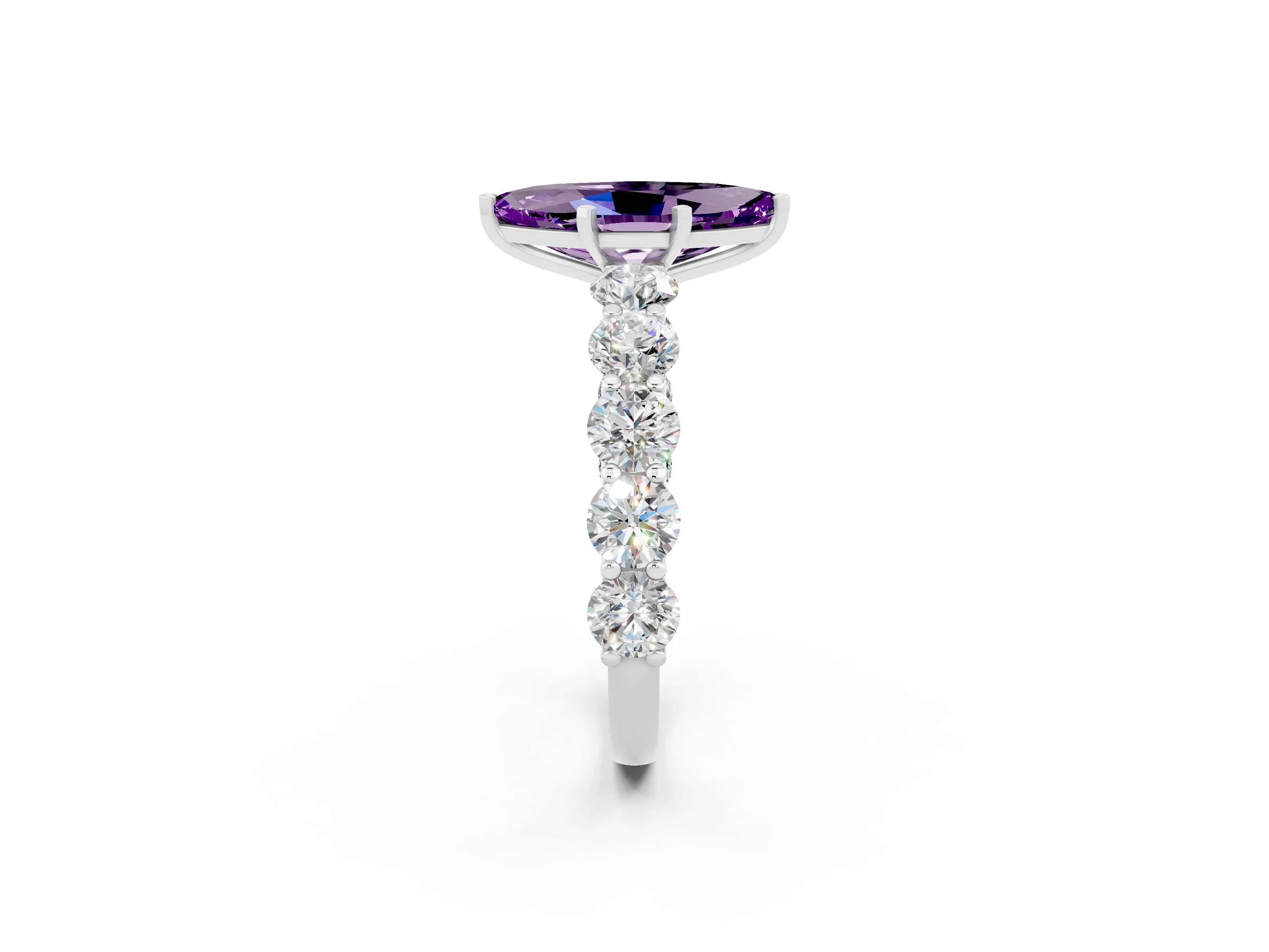 White gold Marquise Cut Amethyst Prong Setting with Side Stones on a Pave Band_2