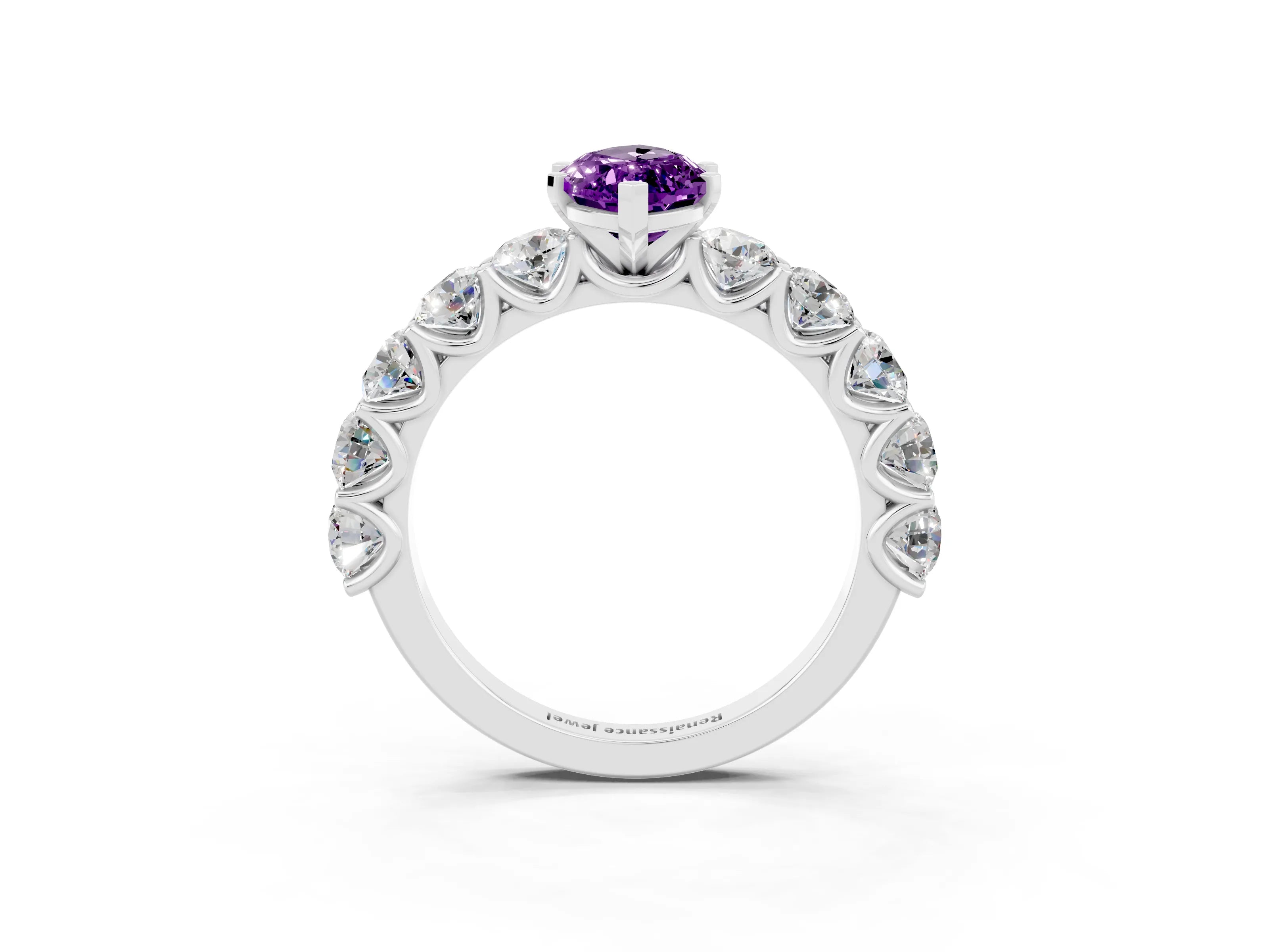 White gold Marquise Cut Amethyst Prong Setting with Side Stones on a Pave Band_3