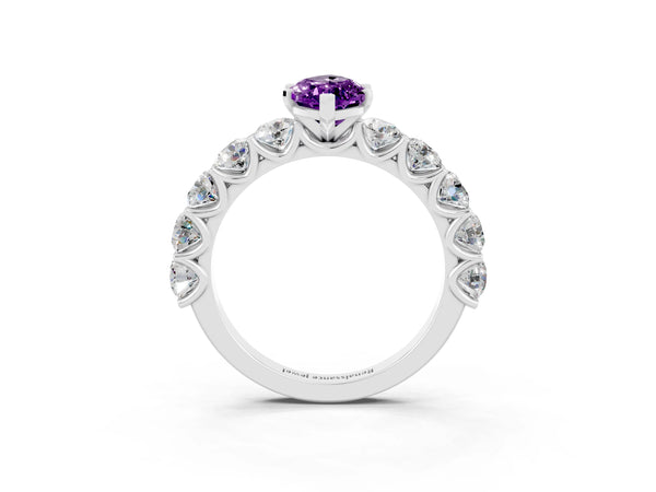 Silver Marquise Cut Amethyst Prong Setting with Side Stones on a Pave Band