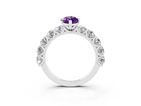 White gold Marquise Cut Amethyst Prong Setting with Side Stones on a Pave Band_3