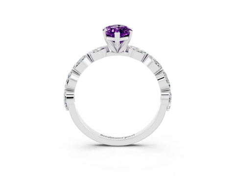 White gold Marquise Cut Amethyst Ring with Marquise Side Stones and Prong Setting_3