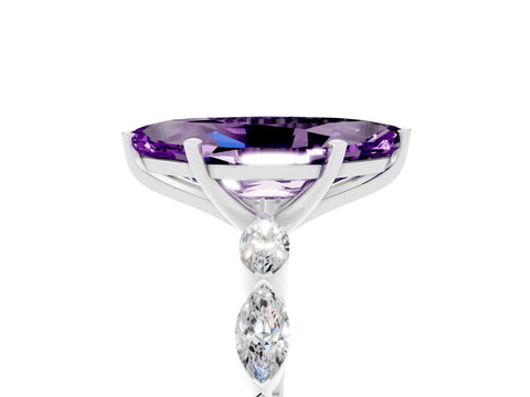 White gold Marquise Cut Amethyst Ring with Marquise Side Stones and Prong Setting_5
