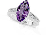 White gold Marquise Cut Amethyst Ring with Milgrain Pavé Band and Four-Prong Setting_13