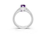 White gold Marquise Cut Amethyst Ring with Milgrain Pavé Band and Four-Prong Setting_15